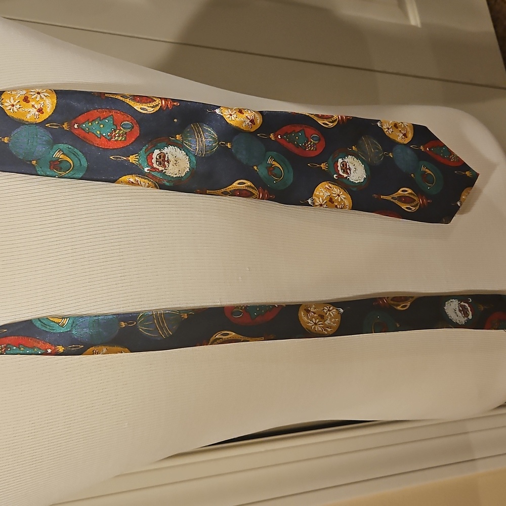 Paris Holiday Ornament Tie - Navy and Multicolor Christmas